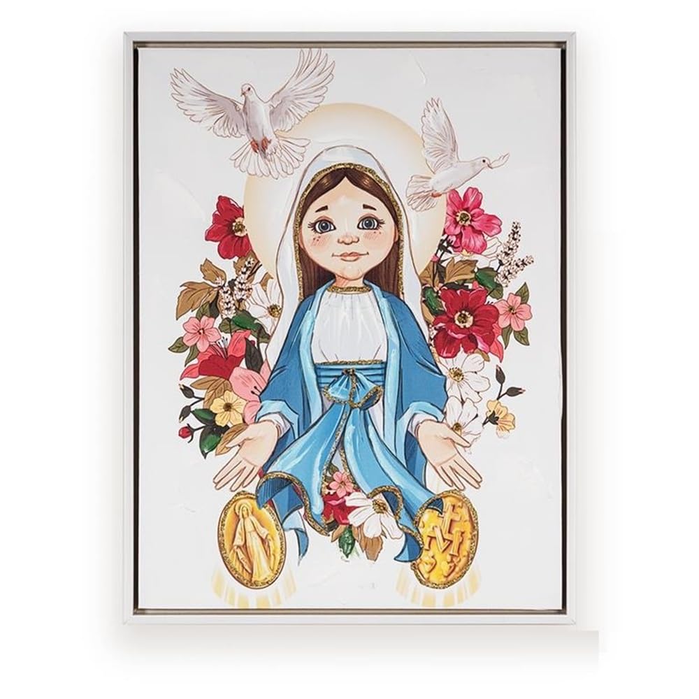 Tableau de la Vierge Miraculeuse pour enfant : le cadeau de baptême et de naissance chrétienne