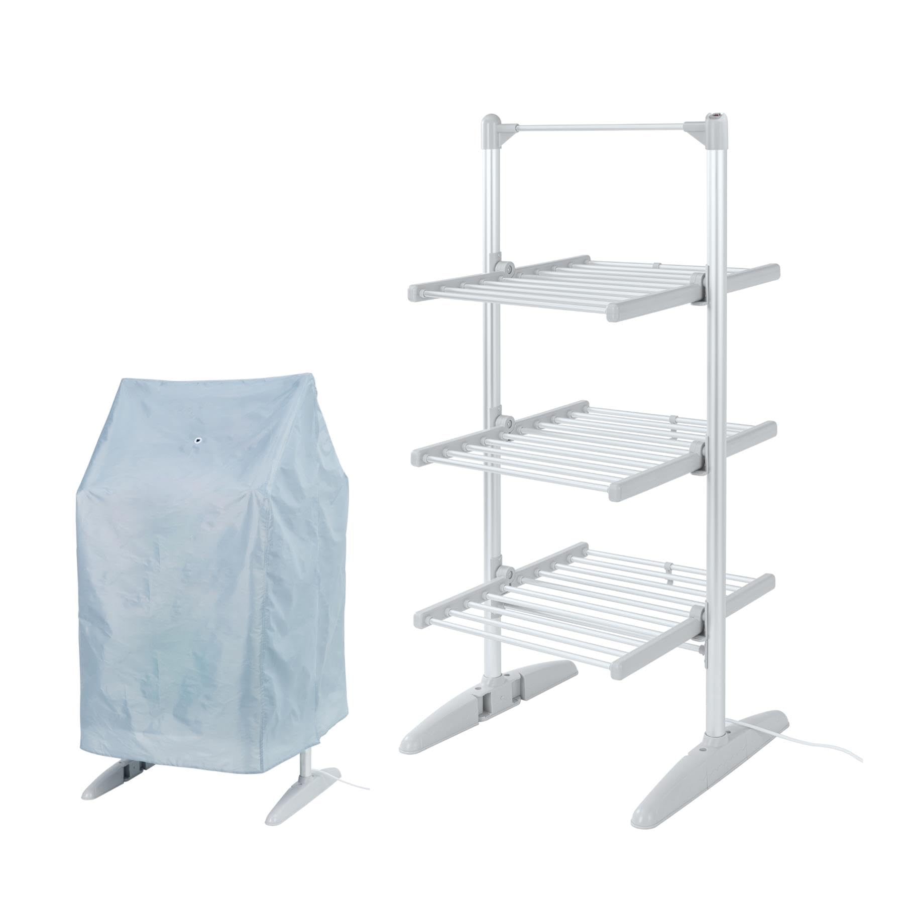 Rediffusion Heated Clothes Airer with Cover, Compact, 3 Tier, 30 Heated Rails, 14m Hanging Space, 24kg Weight Capacity, Indoor Airer, Energy Efficient, 130 x 58 x 62cm, Silver - RED248