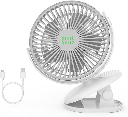 Minthouz Clip on Fan, 4000mAh Portable Fan Rechargeable Battery Operated Fan, Upgraded Quieter & Stronger Wind Personal Fan, 4 Speeds Desk Fan with Sturdy Clamp, Max 27 hours, 720° Rotation,Mini Fan for Baby Stroller Bedroom Home Office