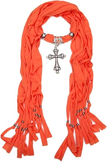 Elegant Cross Charm Pendant Jewelry Necklace Scarf - Diff. Colors Available