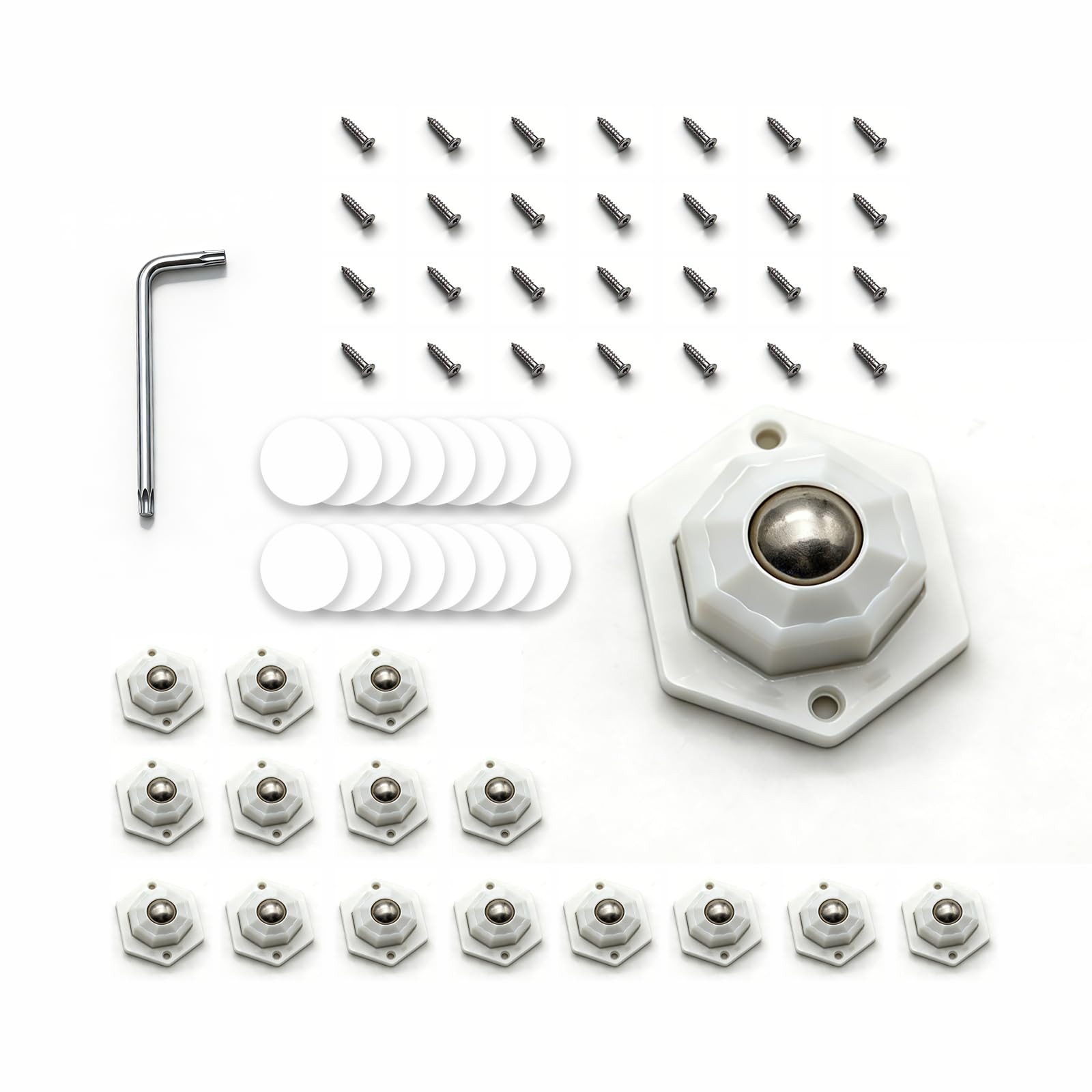 NZNSML 16 Pcs Self Adhesive Mini Caster Wheels 360° Swivel Small Castors White Ball Castors Furniture Stick on Wheels Casters for Furniture Trash Potted Plants Boxes Desks Cabinet Appliances