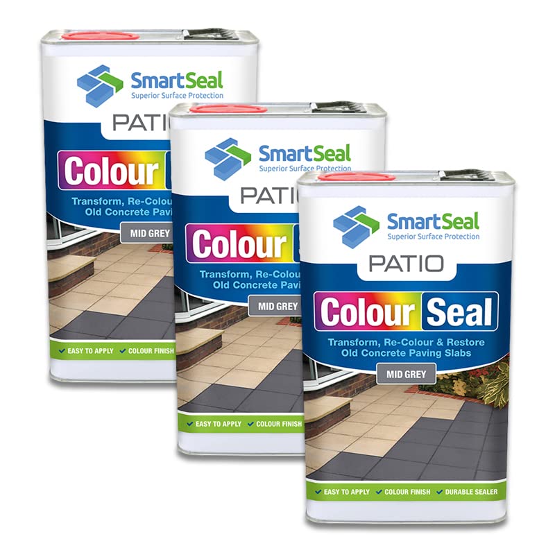 SmartSeal Patio ColourSeal - Mid Grey, 3 x 5L - Superior Patio Paint to Colour & Restore Old Concrete Paving Slabs. Easy to Apply Outdoor Floor Paint & Sealer for Concrete Paving & Flagstones