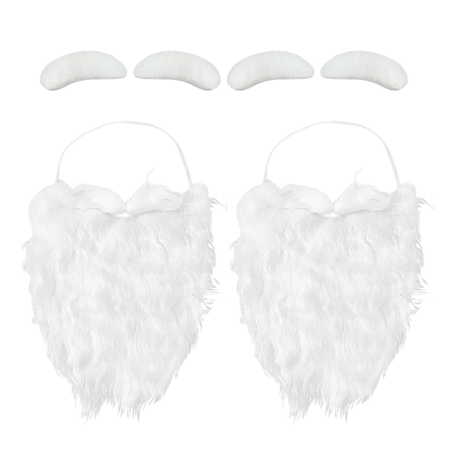 BORFUE 4pcs Funny Santa Beard Costume Set 2 works White Fake Beard and 2 works White Eyebrows for Boys Girls and Adults Cosplay Christmas Costume