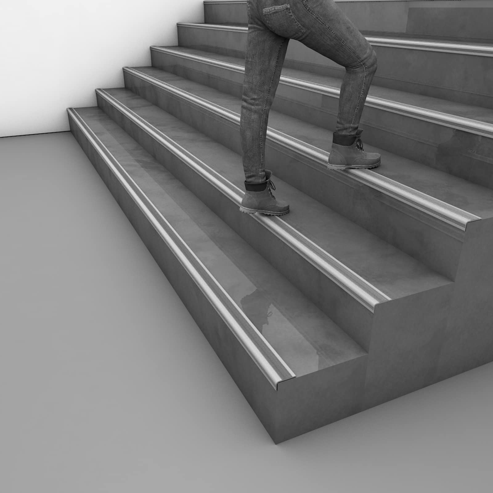 Peldaños antideslizantes， Tiras de borde de borde de escalera, tiras de transición de piso antideslizantes de goma de 5 cm de ancho/laminado de borde de escalera/borde de escalera de esquina(C,Length