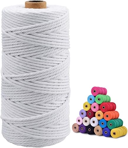 JijAcraft Cordón de macramé de 0.118 in x 328 pies, cuerda de algodón para tejer, ganchos de plantas, colgar en la pared, suministros para