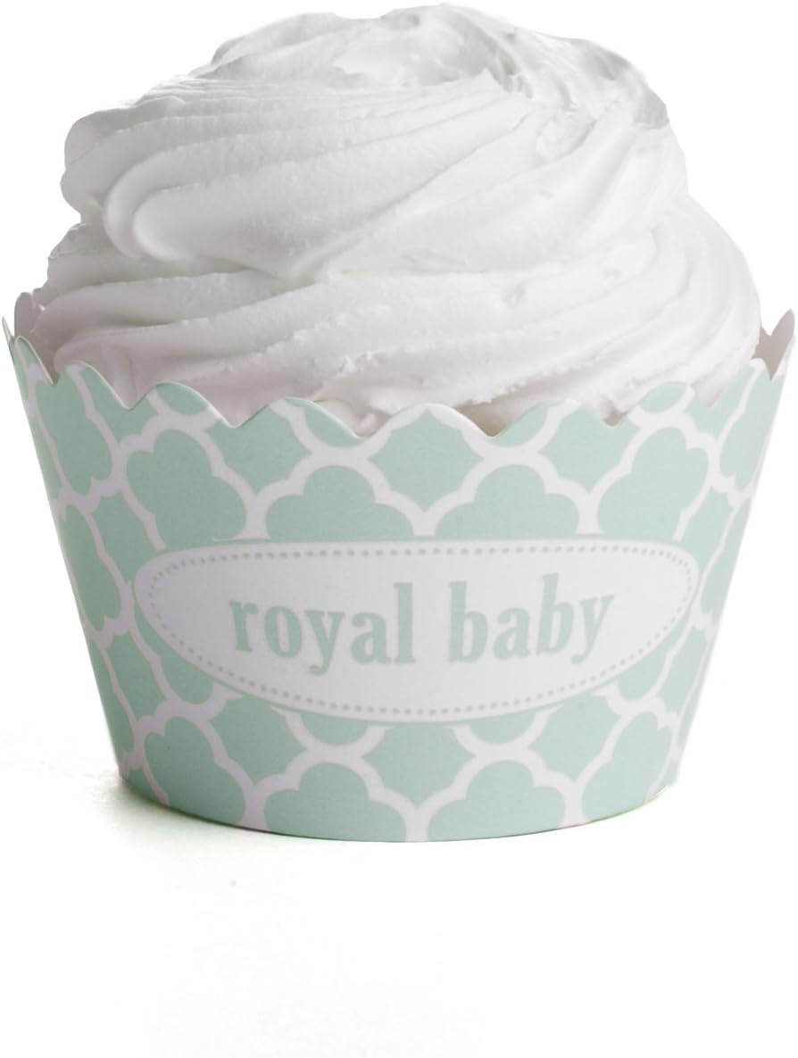 Dress My Cupcake Personalized Message Cupcake Wrappers, Spanish Tile, Quatrefoil, Royal Baby, Mint Green, Set of 12