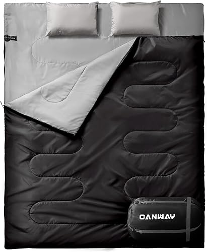 CANWAY Double Sleeping Bag,2 Person Sleeping Bag Lightweight Waterproof with 2 Pillows for Camping, Backpacking, or Hiking Outdoor for Adults or