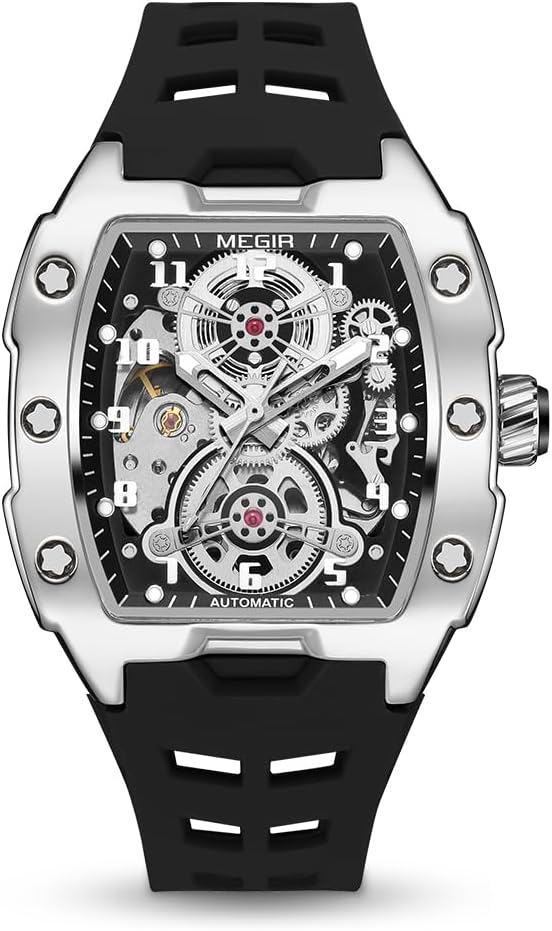 MEGIR Automatic Mechanical Men Watch, Silicone Band, 43x50mm