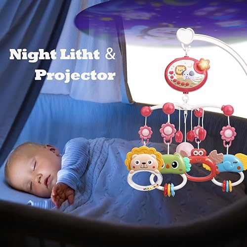 Miniatura 3 de Cuna musical para bebé móvil con luz y proyector, móvil para cuna con control remoto y función de atenuación, juguete giratorio para sonajeros