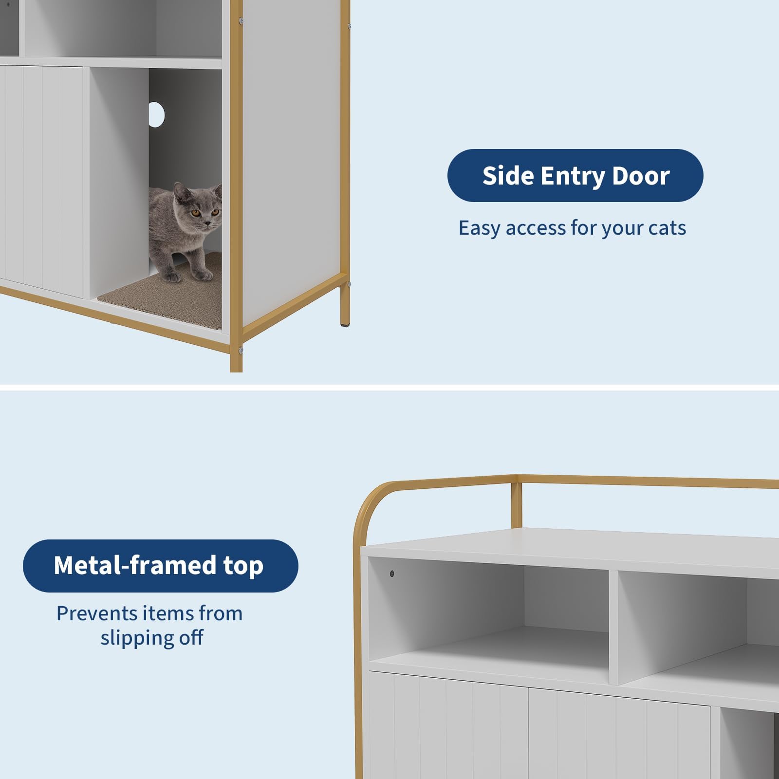 Garvee Moderner Katzenstreu-Schrank aus Holz, mit Ablagen, Belüftungsöffnungen und seitlichem Eingang, verdeckt die Katzentoilette und dient als Hundehütte, Weiß