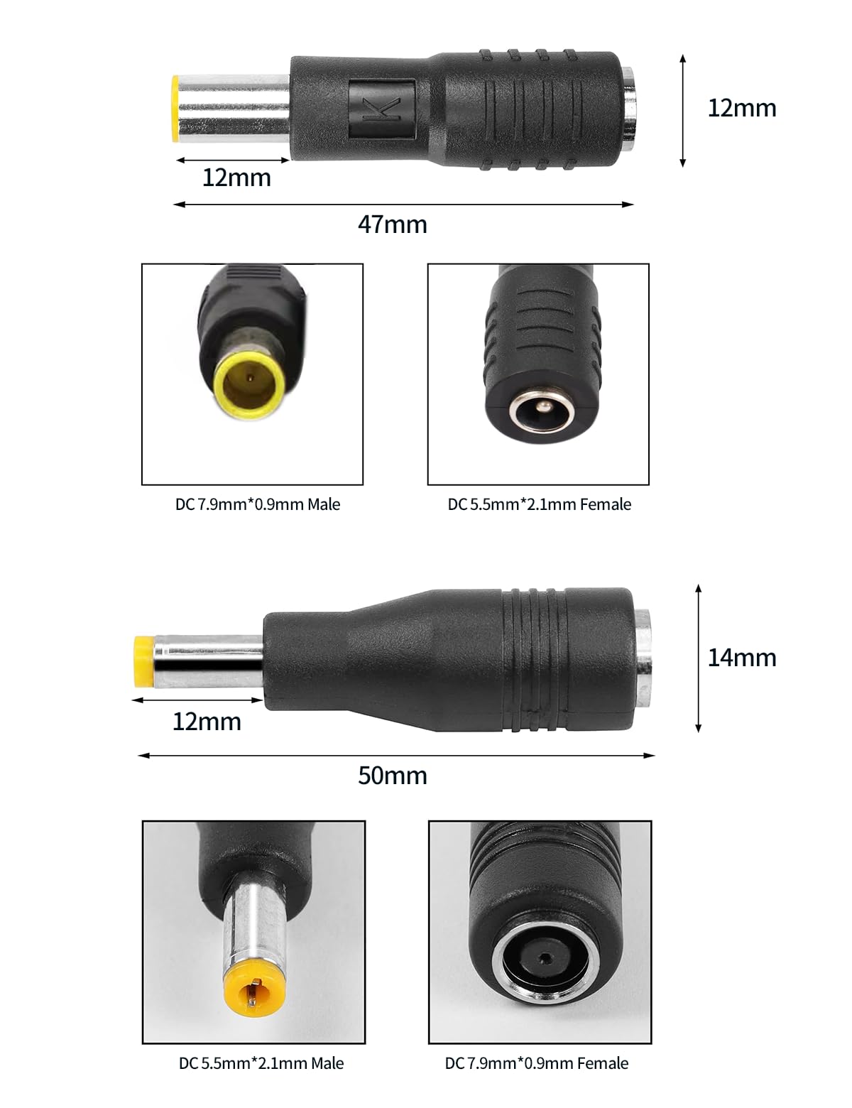 Connecteurs D'alimentation CC Mâle DC 7909 Vers Femelle, DC 5.5mm X 2.1mm Et DC Mâle DC 5.5mm X 2.1mm Vers Femelle DC7909, Lot De 2