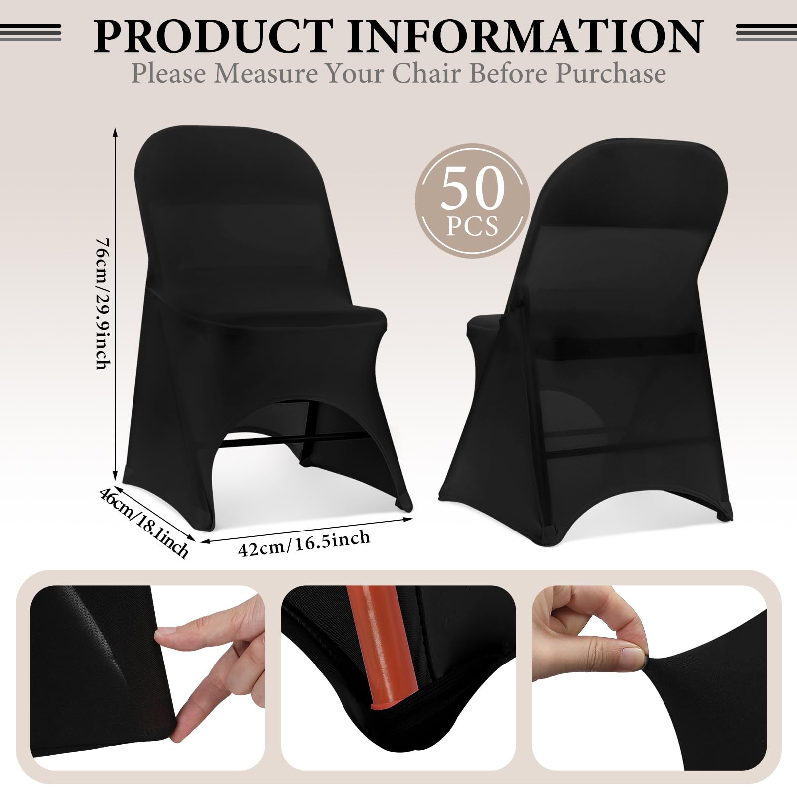 Newwiee 50 Pack Black Stretch Spandex Folding Chair Covers Polyester Universal Fitted Chair Slipcovers Protector for Wedding Banquet Party Holidays Dining Celebration Event Decoration