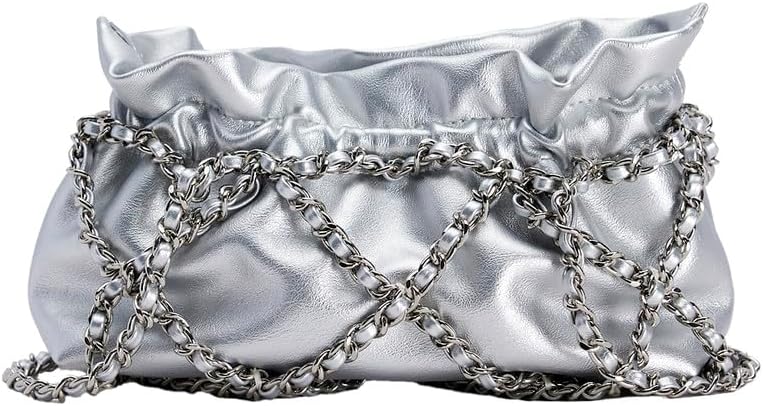 URBAN REVIVO Women's Fashion Ruched Shoulder Bag Crossbody Casual Bag With Chain Medium
