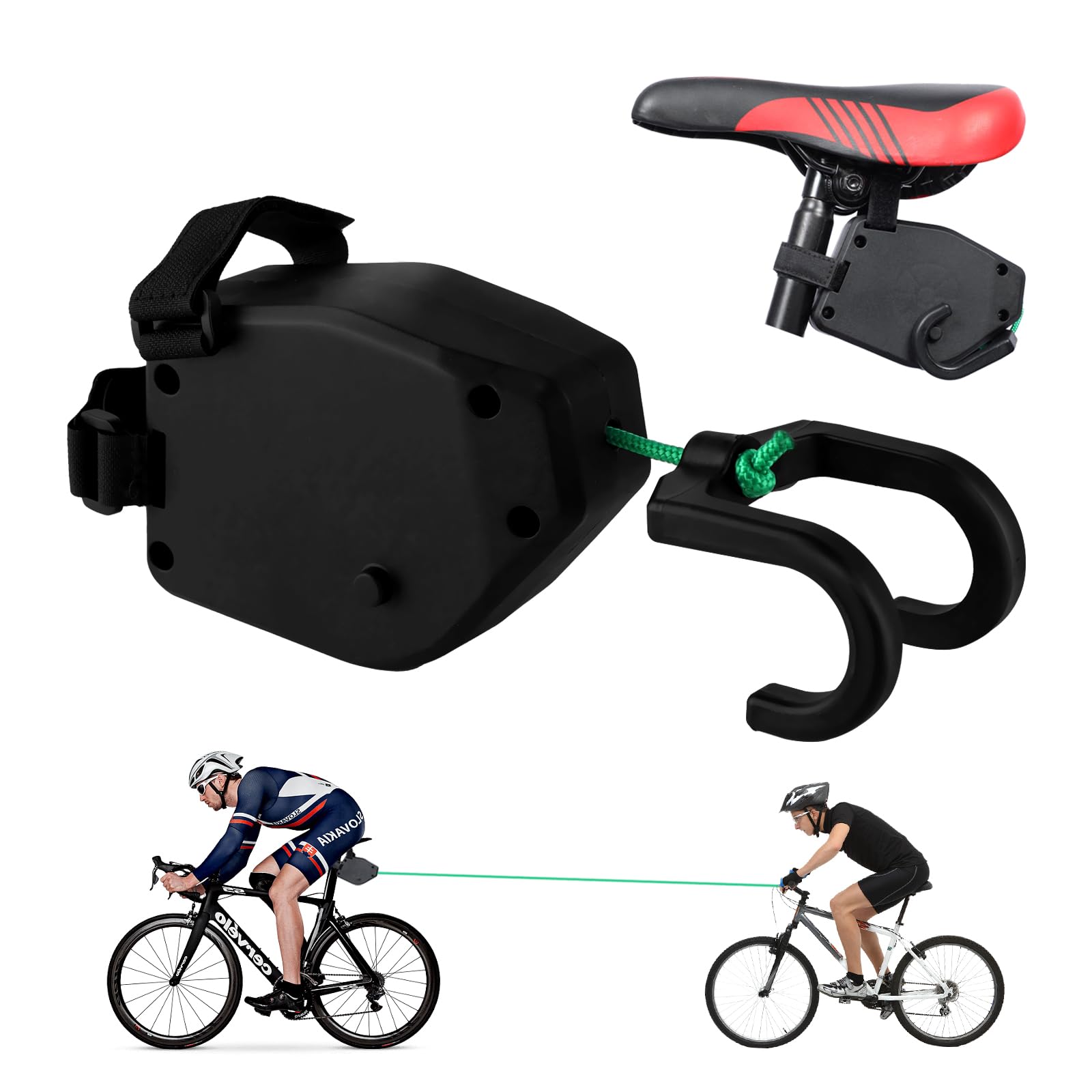 Linka holownicza dziecięca – lina holownicza 2,5 m – system Follow Me do rowerów MTB, szosowych i dziecięcych – pasuje do wszystkich rur rowerowych, czarna