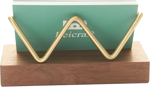 Miniatura 3 de Tarjetero para escritorio, soporte de tarjeta de visita de escritorio de madera y latón, organizador de tarjetas de índice (corona de nogal)