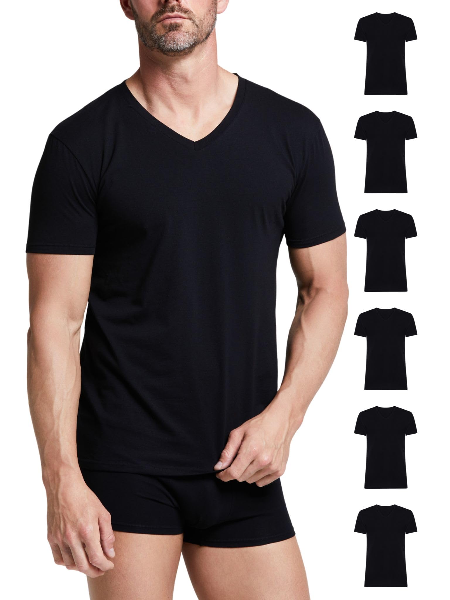 POMPEA Maglia Uomo in Cotone, T-Shirt a Maniche Corte con Scollo a V Elasticizzata (Pacco da 6)