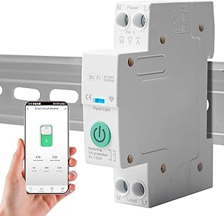 Disjoncteur intelligent WiFi - 1P - Rail DIN - T&eacute;l&eacute;commande sans fil - Compatible avec Alexa et Google Assistant Smart Life TUYA - Avec m&egrave;tre 1 ~ 63 A