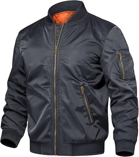 TACVASEN Chaquetas para hombre, chaqueta bombardera resistente al viento, cremallera completa, abrigos acolchados para invierno