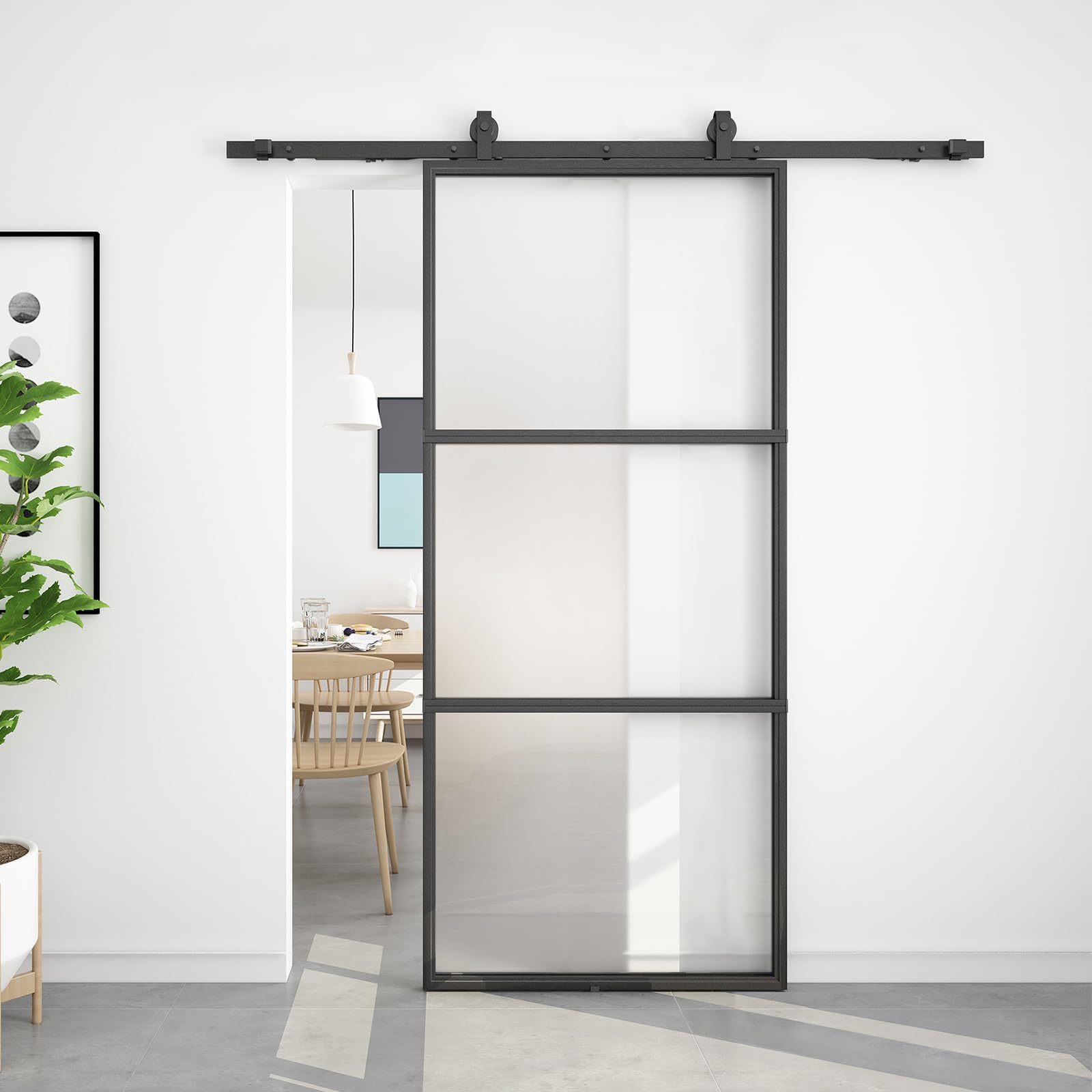 Photo 1 of BARNSMITH 36in x 80in Frosted Glass Barn Door and 6FT Hardware kit Included, Soft Close Mechanism,Black Carbon Steel Tempered Frosted Glass Sliding Barn Door, Easy Assembly
