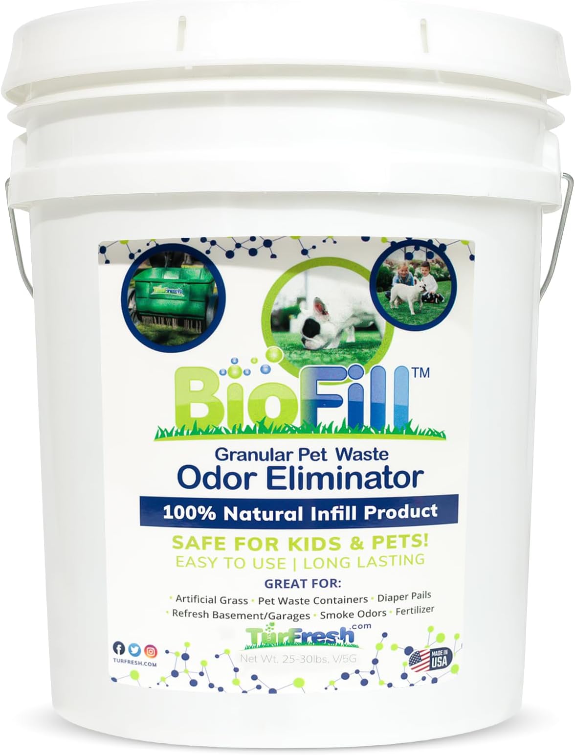 BioTurf Granular Turf Infill – Naturally Derived Turf Deodorizer for Pet Urine and Poop, Yard Odor Eliminator for Artificial Grass – Safe for Pets, Kids and Outdoor Use – 5 Gallon Pail