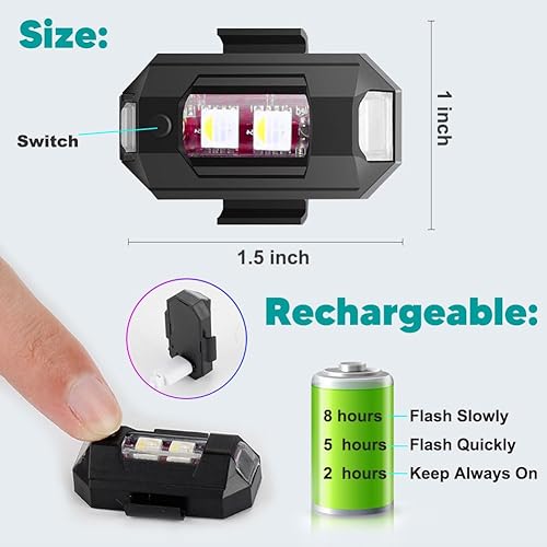 Miniatura 6 de QVEVDACAR - Luces LED estroboscópicas de 7 colores, mini iluminación recargable USB, luces traseras anticolisión para vuelos de aeronaves,