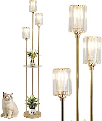 170cm Lampadaire Sur Pied Salon 3 Globes En Or, Abat-jours En Cristal Acrylique, Base Lestée & Interrupteur Au Pied, Lampadaire Autonome Pour Salon | Leroy Merlin