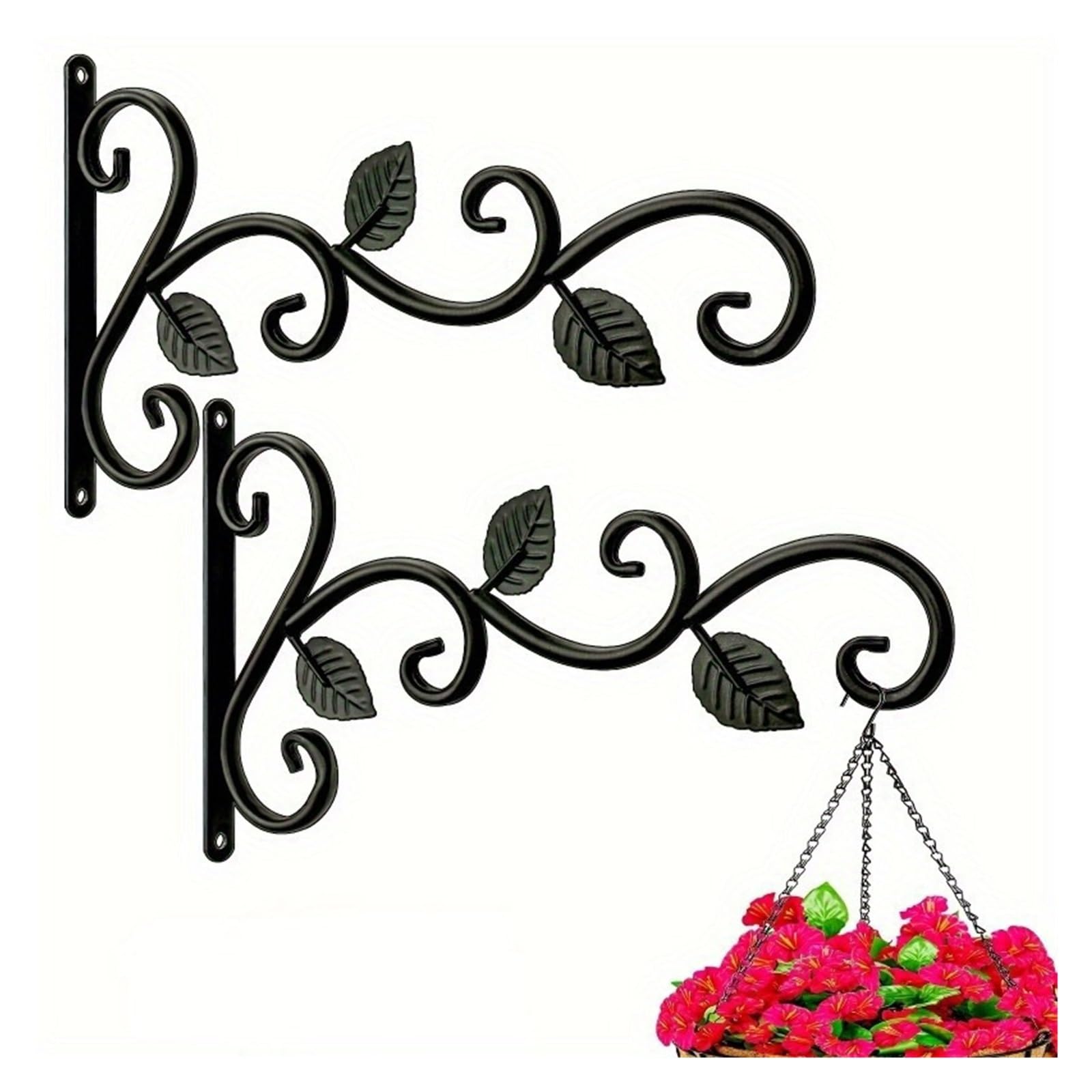 YUPLIODSX Hanging Basket Bracket 2pcs Rustic Wrought Iron Wall Bracket Plant Hooks, Metal Hangers for Hanging Indoor Outdoor Plants, Flower Pots, Bird Feeders