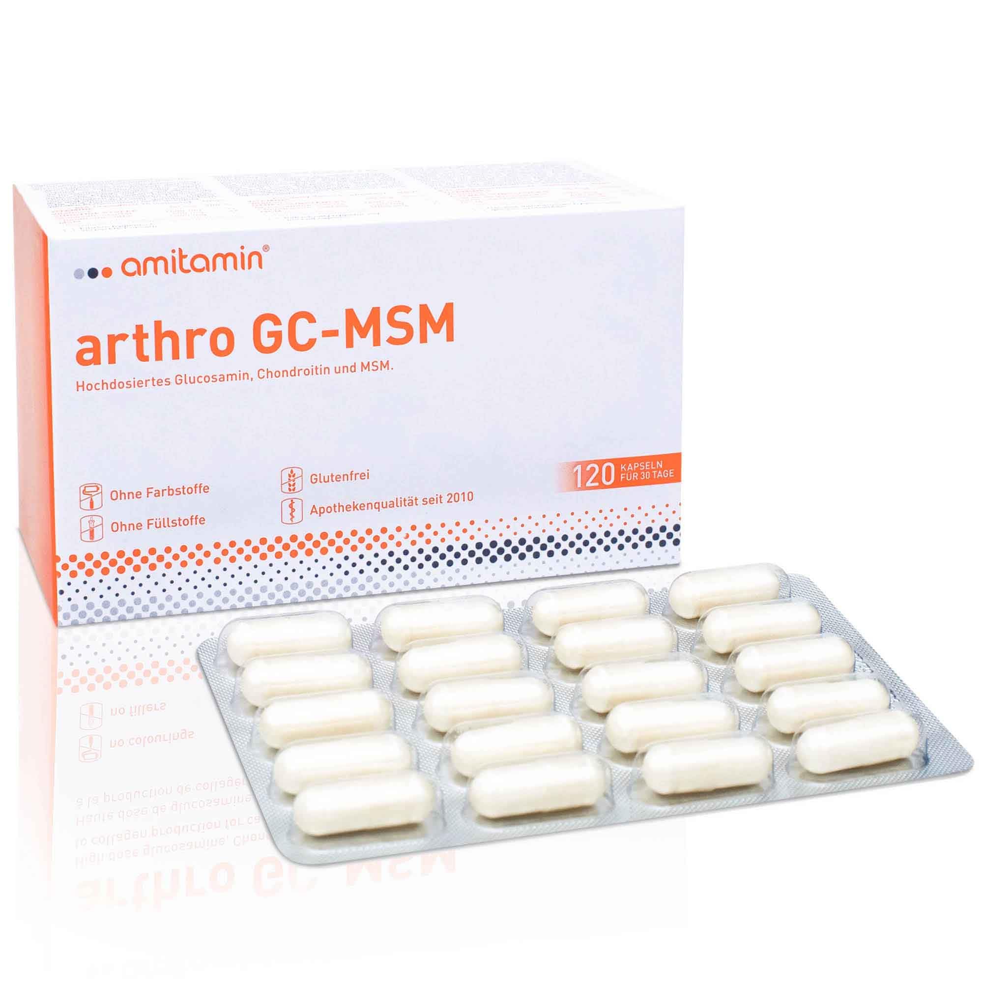 amitamin© arthro Glucosamin Chondroitin MSM | 120 Kapseln | plus Vitamin C 120 Kapseln Blister