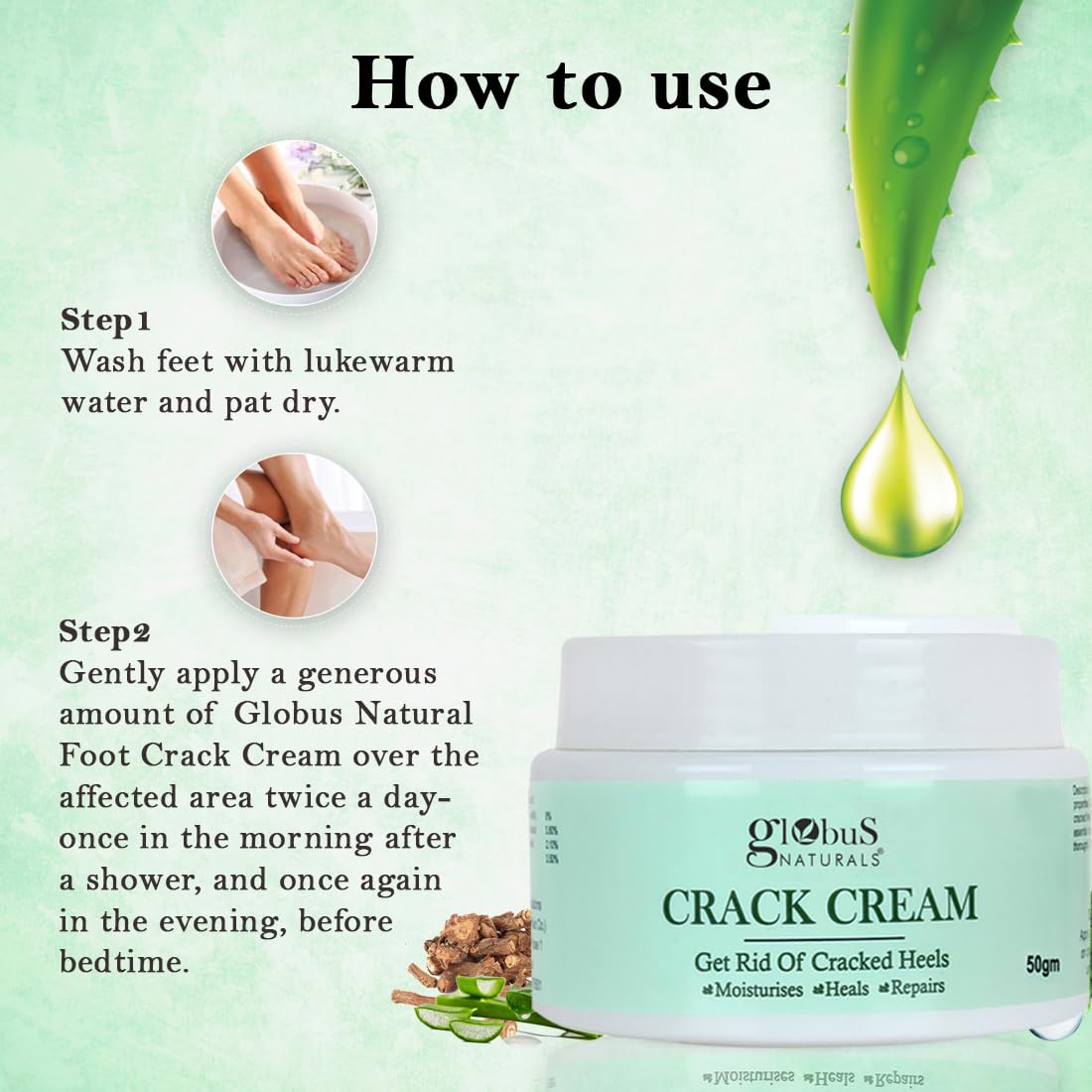 Globus Naturals Cracked Heel Repair Cream Enriched with Aloevera, Neem, Anantmool for Dry & Cracked Feet β Foot Balm for Smooth Heels, Heel Fissure Treatment, Intensive Foot Care Cream 50g 3