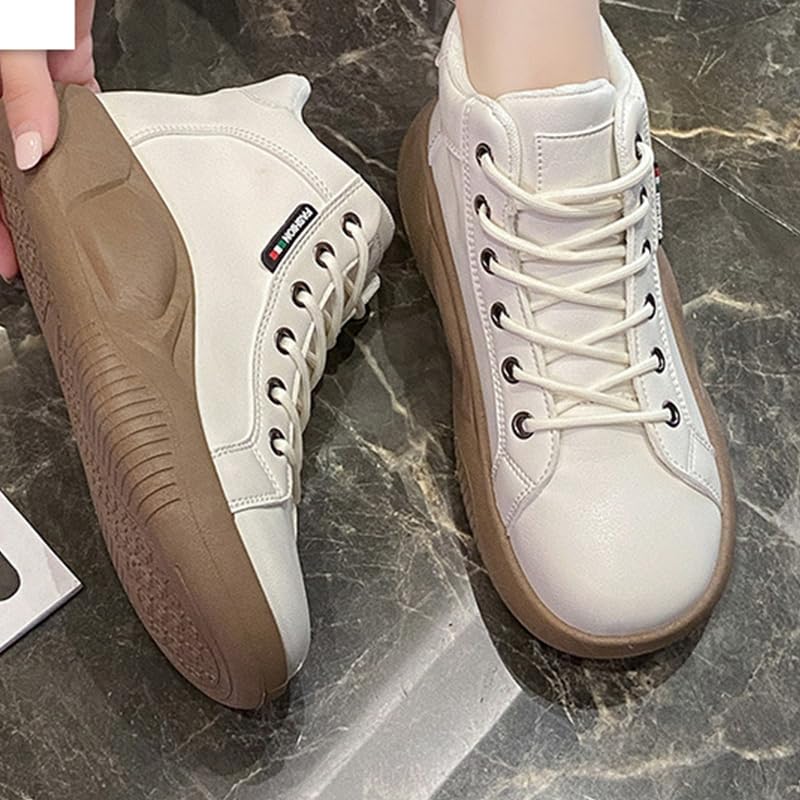 RiceelSor Women's High Top Lace Up Platform Sneakers Round Toe Breathable Non-Slip Soft Comfortable Retro Fashion Walking Casual Shoes4