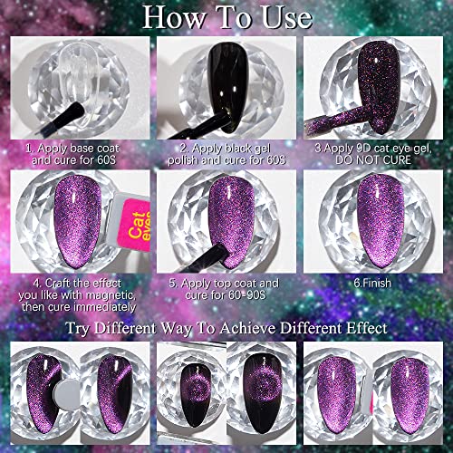 Mizhse 9D Cat Eye Gel Nail Polish Magnetic Cat Eye Gel Nail Polish Magnetic Gel Nail Polish With Chameleon Magic Effect 10Ml With 2 Magnet Stick Gel Nail Polish Set 6Pcs (9D Collection 1) #TOP7
