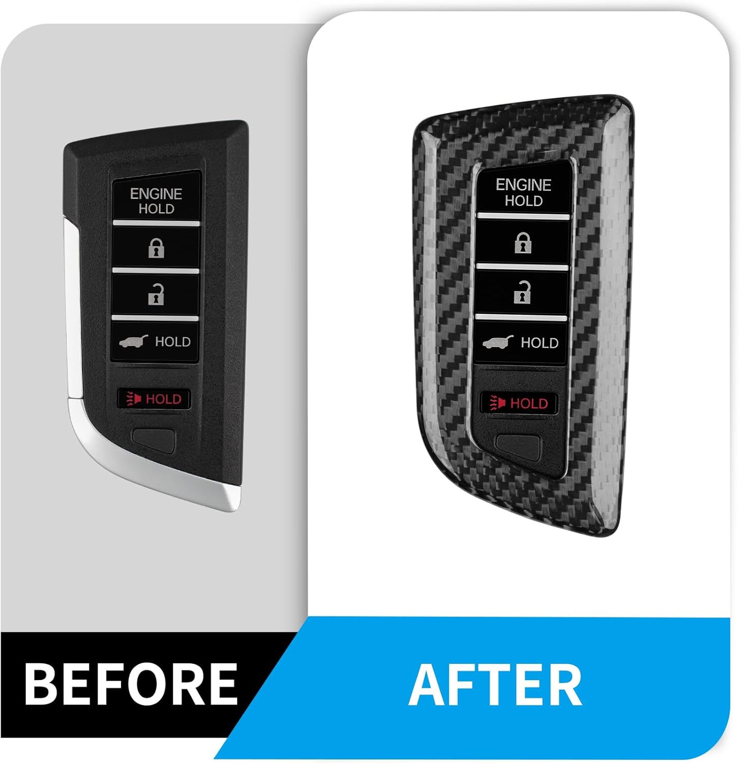 T-carbon Key Fob Cover Fits Acura MDX 2025 5 Buttons Accessories,Glass Fiber Key Fob Case with Keychain Fits Acura 2024 RDX MDX RLX NSX ILX TLX TLX-L CDX Smart Remote Keyless Silver Black