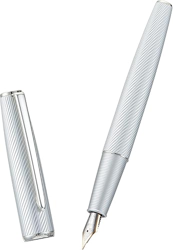 Miniatura 4 de HONG DIAN Pluma estilográfica A3 de aluminio plateado, punta extrafina, diseño de lujo, bolígrafo de escritura suave con convertidor y estuche