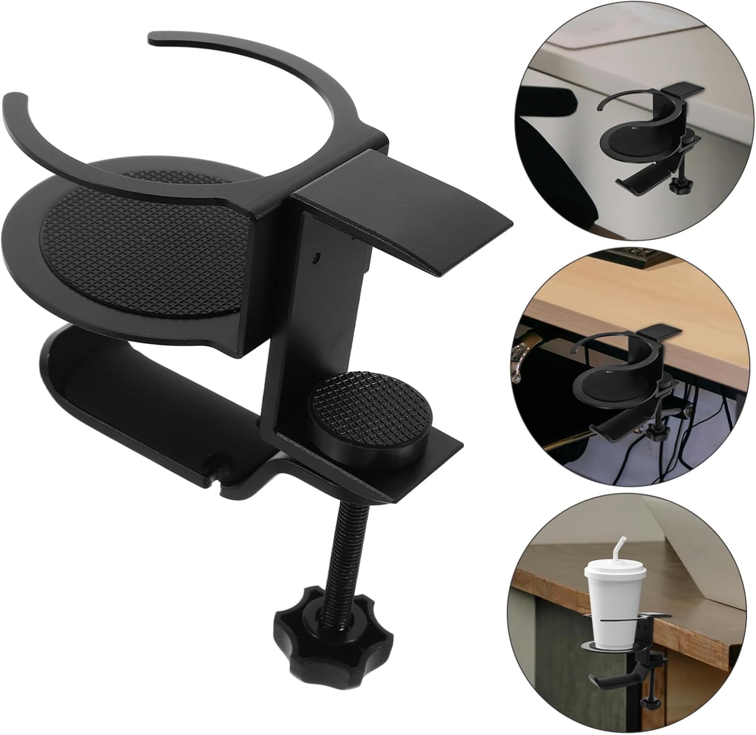 Desk Clamp Cup Holder Headphone Hook Rotatable Design Space-Saving Table Cup Holder for Pc Gaming Easy Installation Modern Aesthetic
