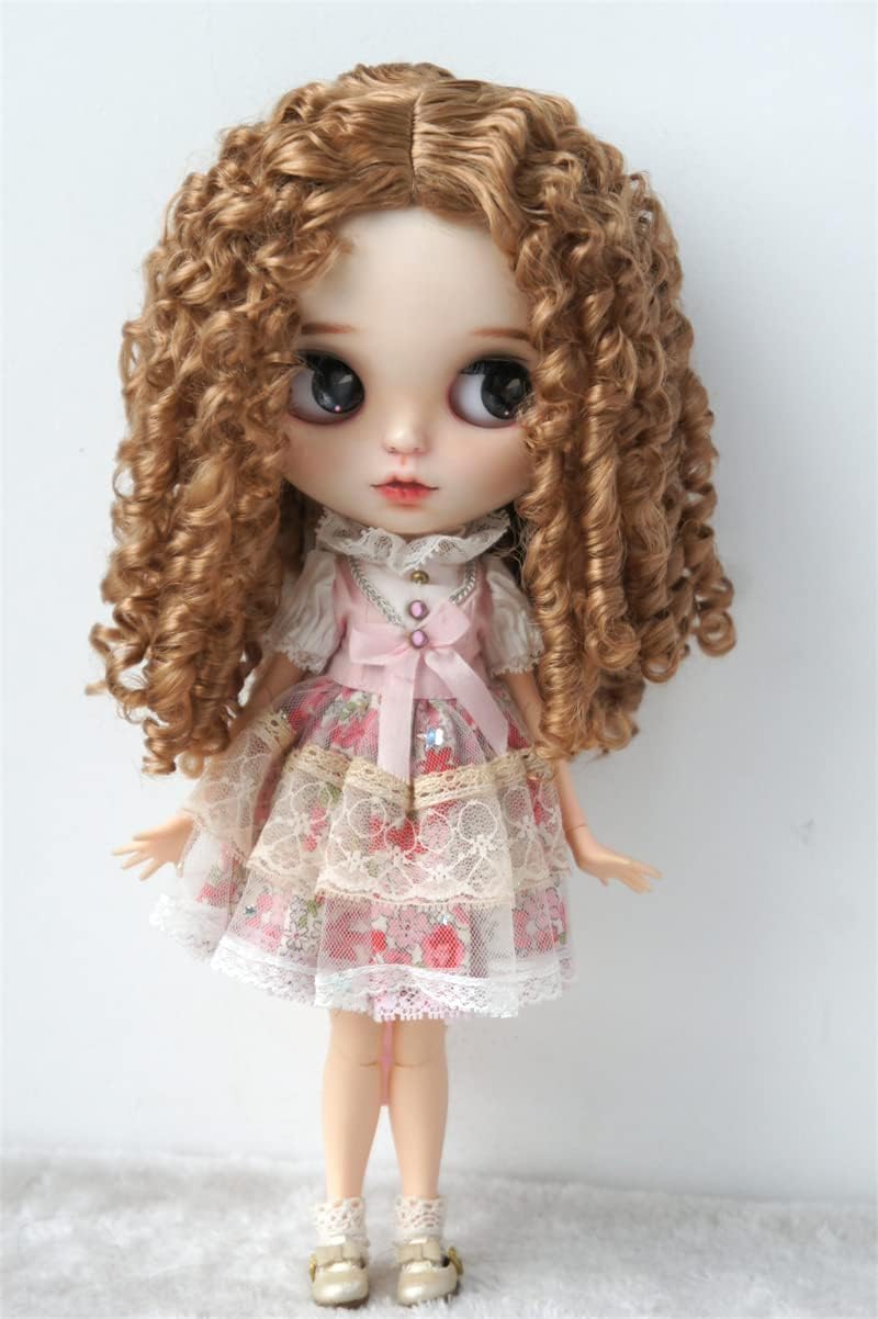 JD073 9-10inch 23-25cm QBaby Eldorado Parting Long Curly Synthetic Mohair BJD Wigs DOD Blythes Doll Accessies (Sugar Brown)