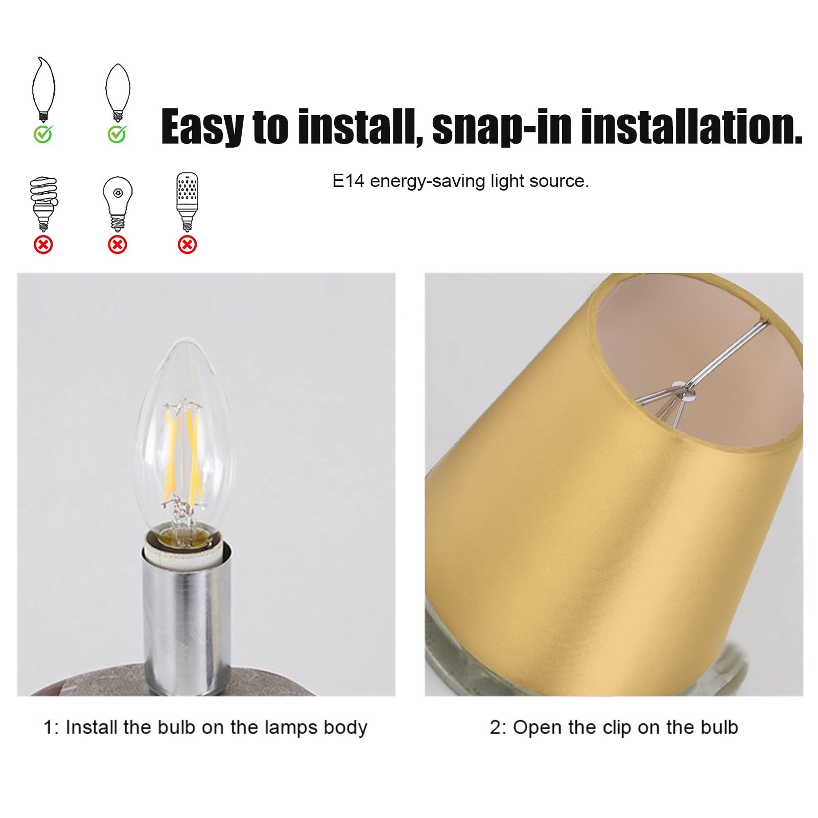 Paralume In Tessuto Elegante Copri, 3 Pezzi Paralume In Tessuto Installazione A Clip Moderna Per Lampada Da Tavolo, E14 Paralume Coprilampada, Paralume Sostituzione Corpi Illuminanti (Oro