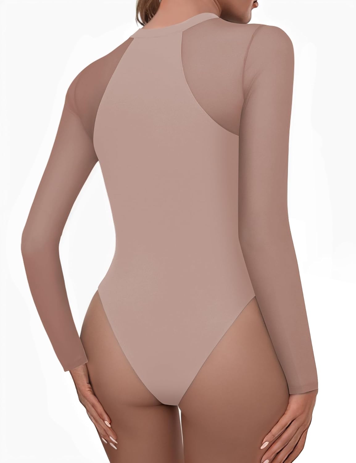 YOGINGO Mesh Long Sleeve Bodysuit for Womens Crew Neck Sheer Mesh Body Suits Going Out Lace Leotard - Image 3