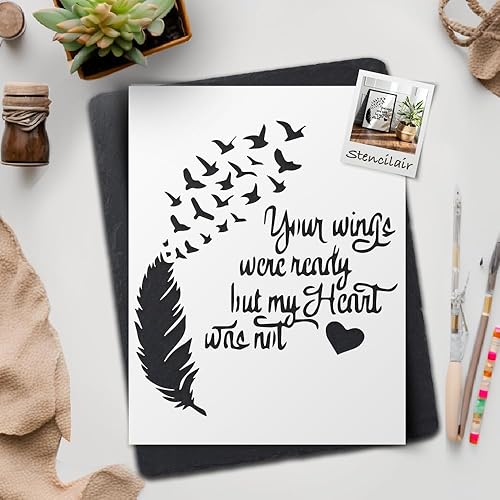 Plantilla de plantilla de corazones y plumas, reutilizable de 8.5 x 11 pulgadas para pintar en paredes, madera, proyectos de manualidades y