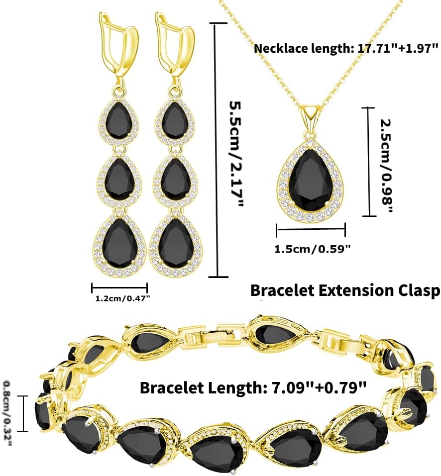 LMXXVJ Necklace Long Earrings Bracelet Set, White Gold Plated Created Blue Sapphire Jewelry Set Wedding Party Gift Jewelry for Women Bridal Bridesmaid - Image 6