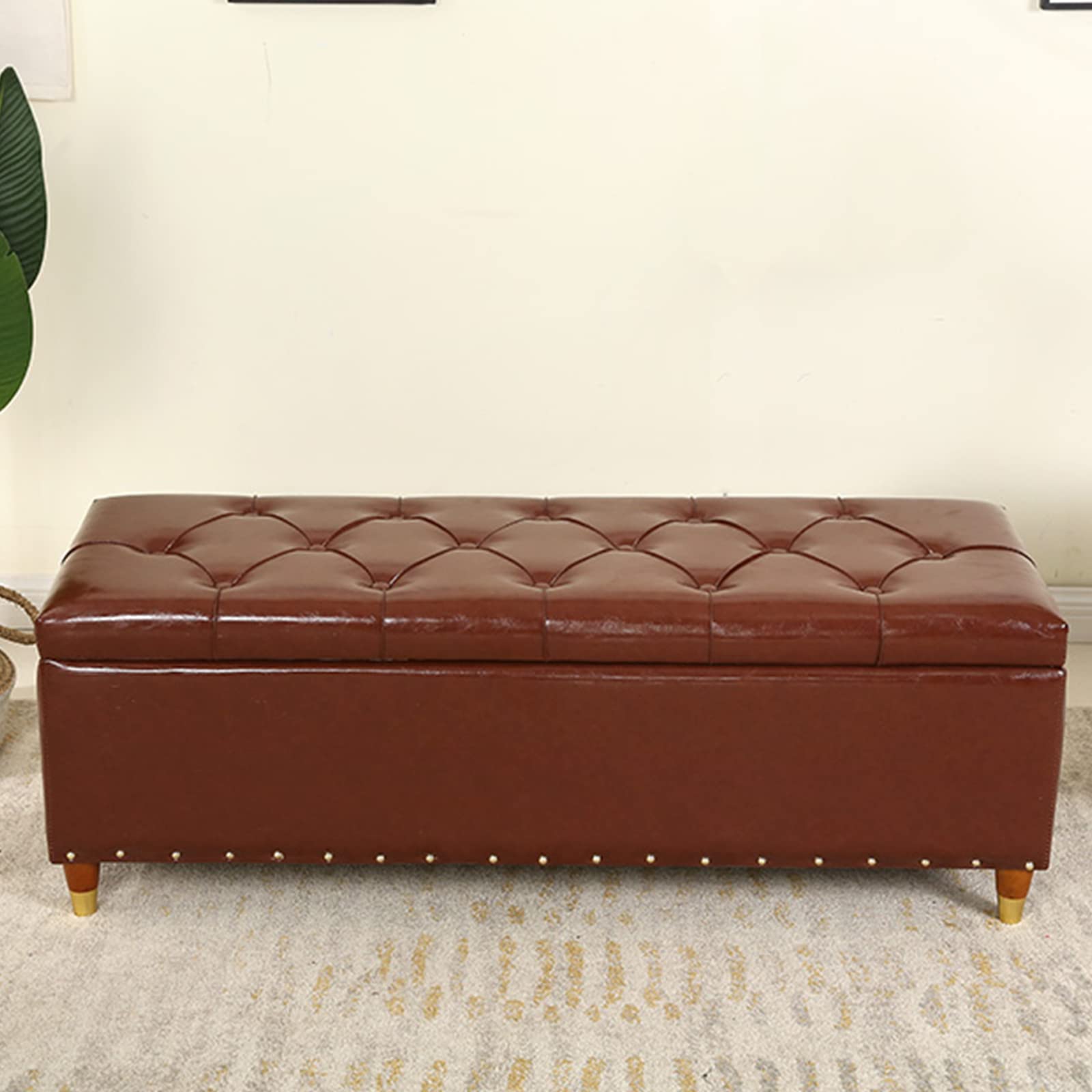 Banc de rangement capitonné en cuir Ottoman coffre de bout de lit 100cm