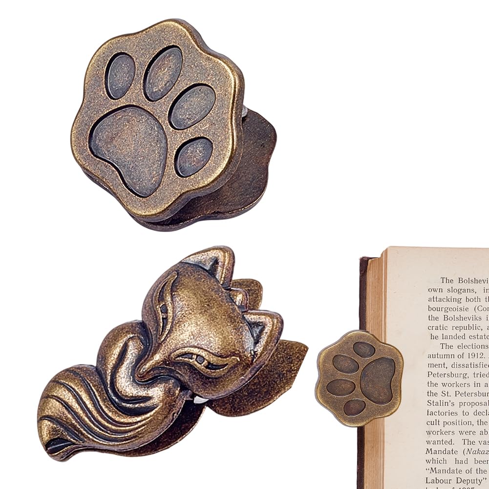 CRASPIRE 2Pcs Journal Notebook Clips Paw Print Traveler Notebooks Holder Vintage Fox Metal Page Binders Holders Alloy Animal Book Clip for Tn Travelers Art Journaling Reading Decoration Accessories