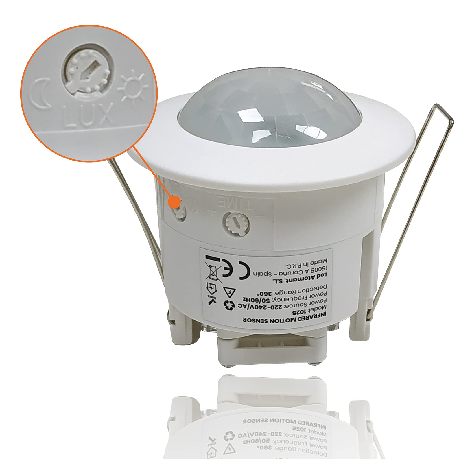 LED ATOMANT 5x Sensore Movimento Incasso con Sensore Luminosita | Dimmerabile, Portata 6m, Angolo di rilevamento 360°