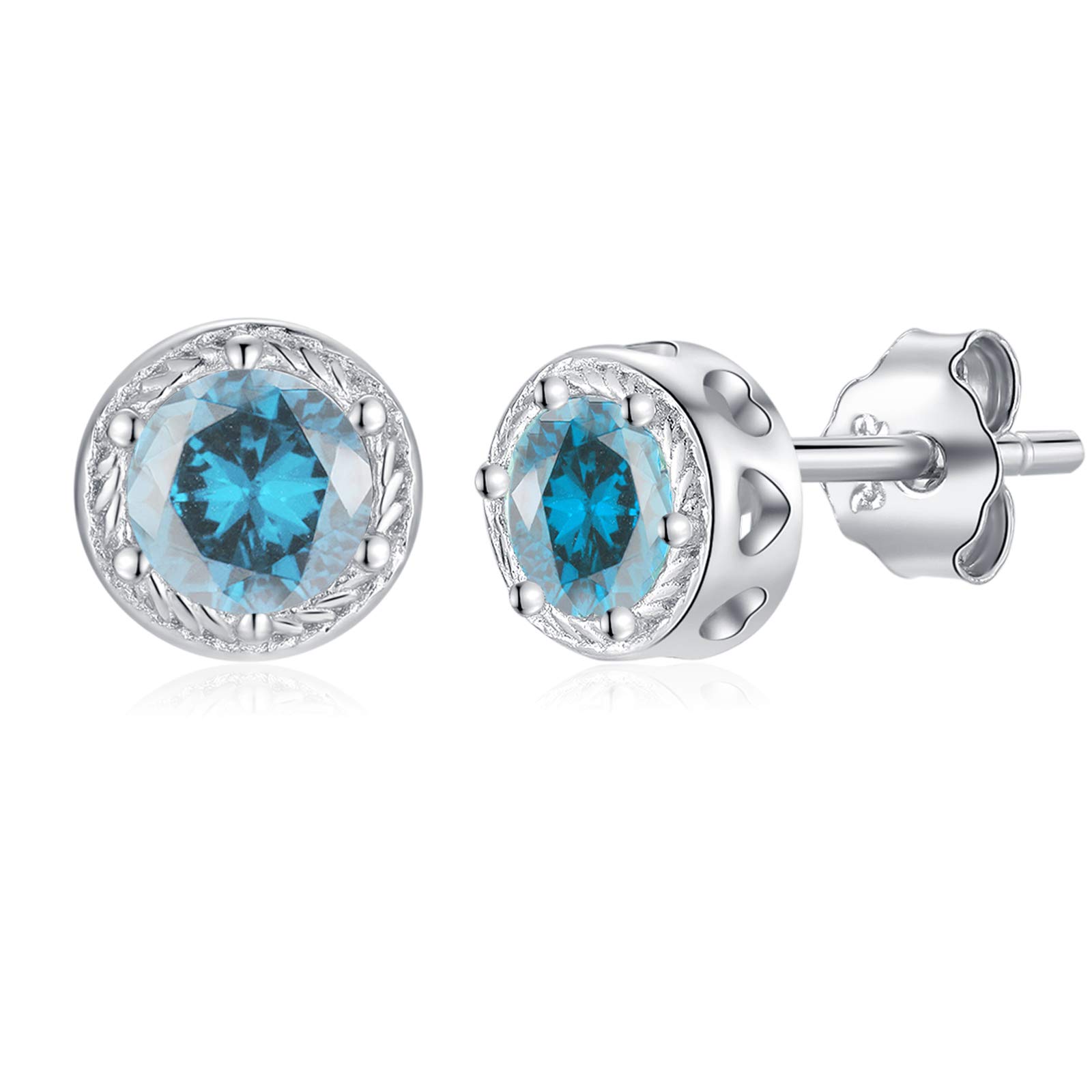 Qings 12 Geburtsstein Ohrringe Damen Birthstone Ohrstecker Edelstein Silber 925 Kleine Runde Zirkonia Ohrstecker mit Geburtsstein Geburtstag Muttertag Geschenk für Mama Damen