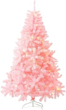 6Ft Artificial Christmas Tree with Lights Christmas Tree with Metal Stand for Holiday Festival Parties Home Office Decoration, 8 Modes Warm White 200 LED Lights