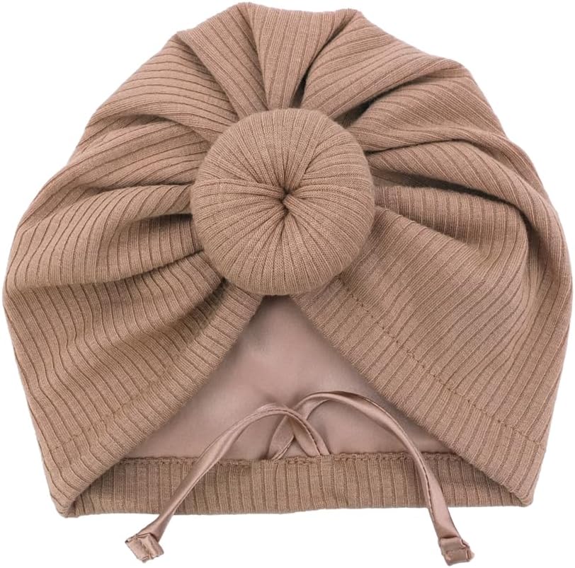 Silky Satin Lined Turban Hat for Babies Infant Toddler Girls Boys Bonnet Newborn Cotton Beanie Little Kids Shower Caps 6 Months 006 Rib Camel