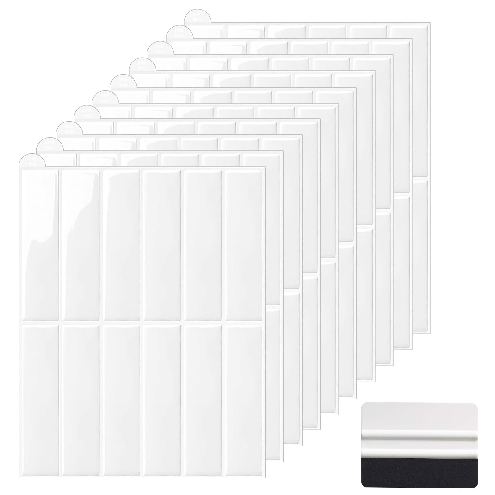 10 fogli di piastrelle autoadesive da parete, colore bianco, 3D, piastrelle da cucina, facili da pulire, per cucina, bagno, soggiorno, 28,96 x 22,86 cm