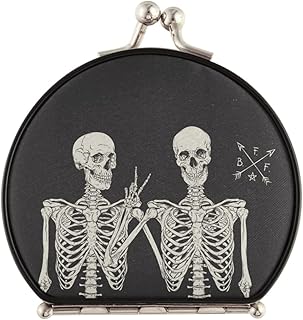susiyo Vintage Compact & Travel Mirror with Bukle Closure, Human Friends Skeletons Makeup Mirror Small Portable Foldable Easy to Carry for Women Girls Purses