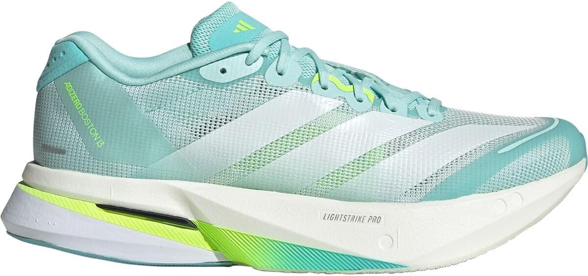 Adidas, Womens, Adizero Boston 13 Running Shoes, Semi Flash Aqua/Zero Metallic/Lucid Lemon, 7, B - Medium