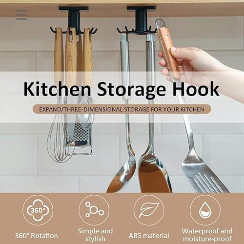 Miniatura 6 de TY-ZWJ Gancho giratorio de 360 grados para cocina, sin perforaciones, 2 ganchos de cocina, gancho de barra, organizador colgante de utensilios de