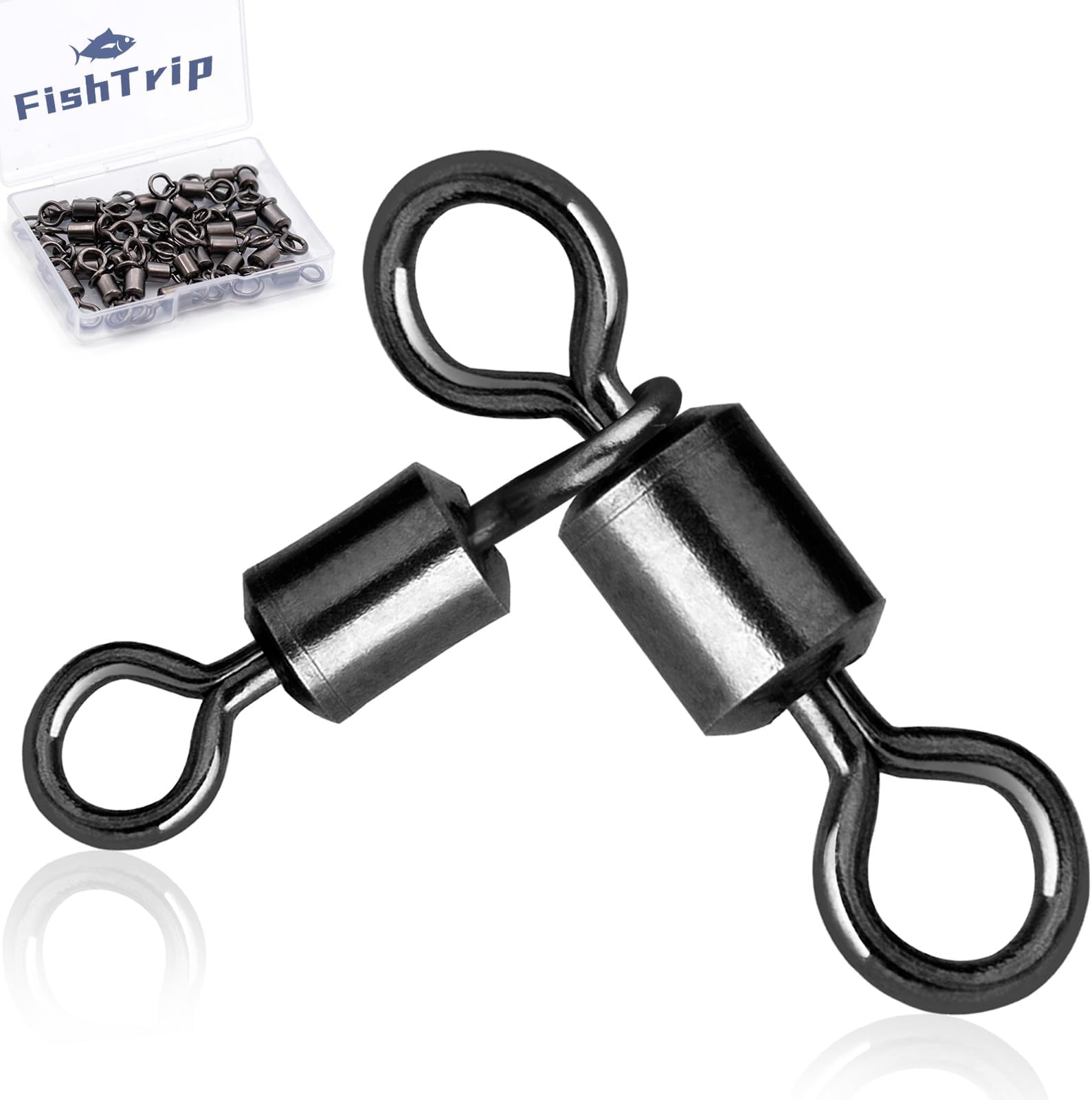 FishTrip 3 Way Swivel Fishing Tackle - 50pcs/25pcs Black T-Turn Three Way Swivels Heavy Duty Saltwater for Catfish Rigs